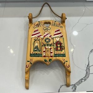 JDI Folk Art Wood  Sled Country Decor Hand Painted Wall Door Hang